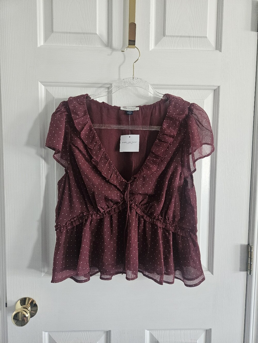 NWT AE American Eagle V-Neck Chiffon Babydoll Blouse